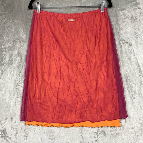 Vintage Guess Y2K Crinkle Mesh Overlay Midi Skirt Fairy Lettuce Hem Size L - Picture 3 of 6